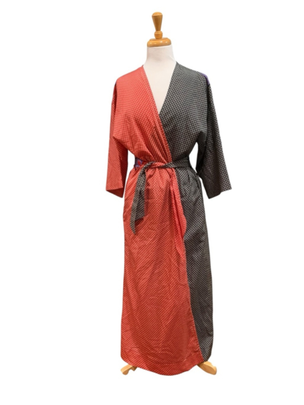 Vntg 80’s Vassarette Robe S Red Black Floral Geometric Asian Print